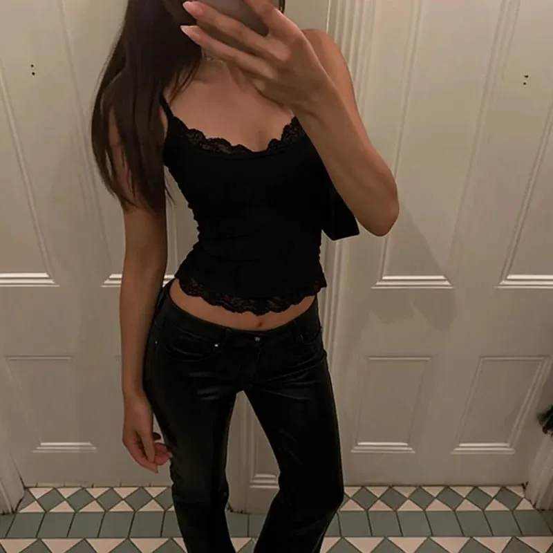 Dulzura 여성 섹시한 백 레스 레이스 프릴 패치 워크 자르기 캐미솔 패션 캐주얼 Y2K 탑 파티 클럽 스트리트 스타일 여름 복장 — image 9