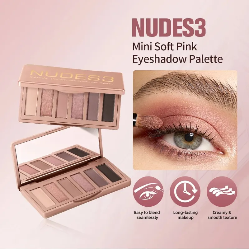 Sombra nude fosca brilhante e paleta de pó de blush em 6 tons, kit de maquiagem para olhos e rosto misturável de longa duração com pincéis aplicadores — image 3