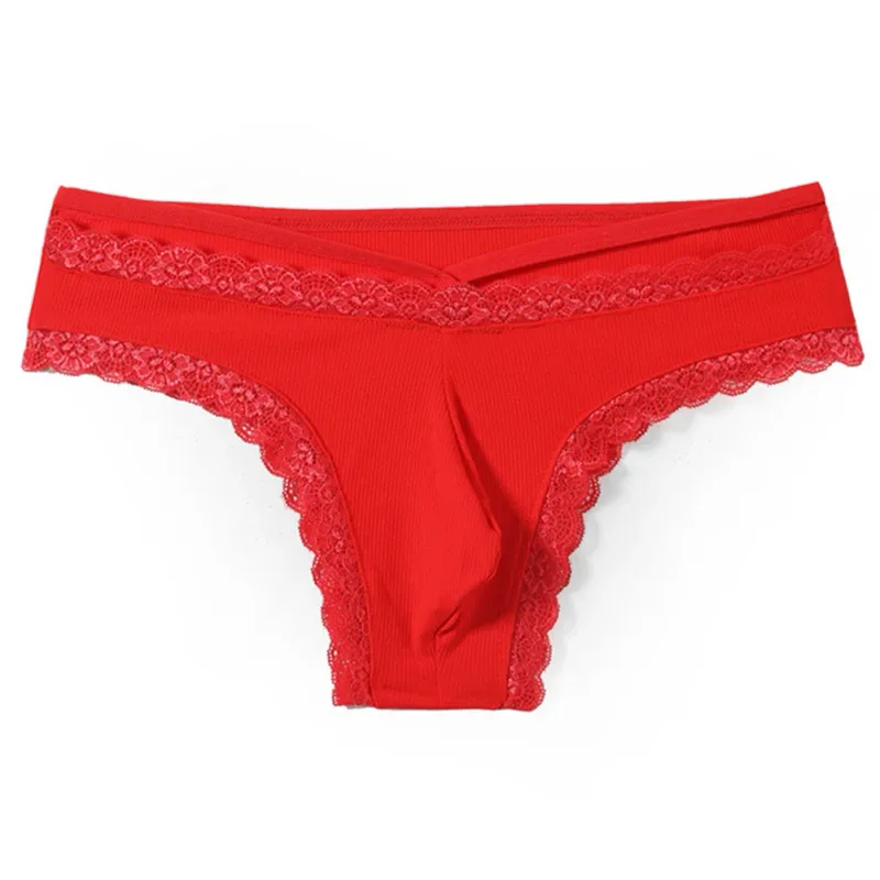 Homens rendas rrim sissy gay sem costura cuecas cueca meados de cintura bulge bolsa lingerie sólida masculina renda borda lingerie — image 5