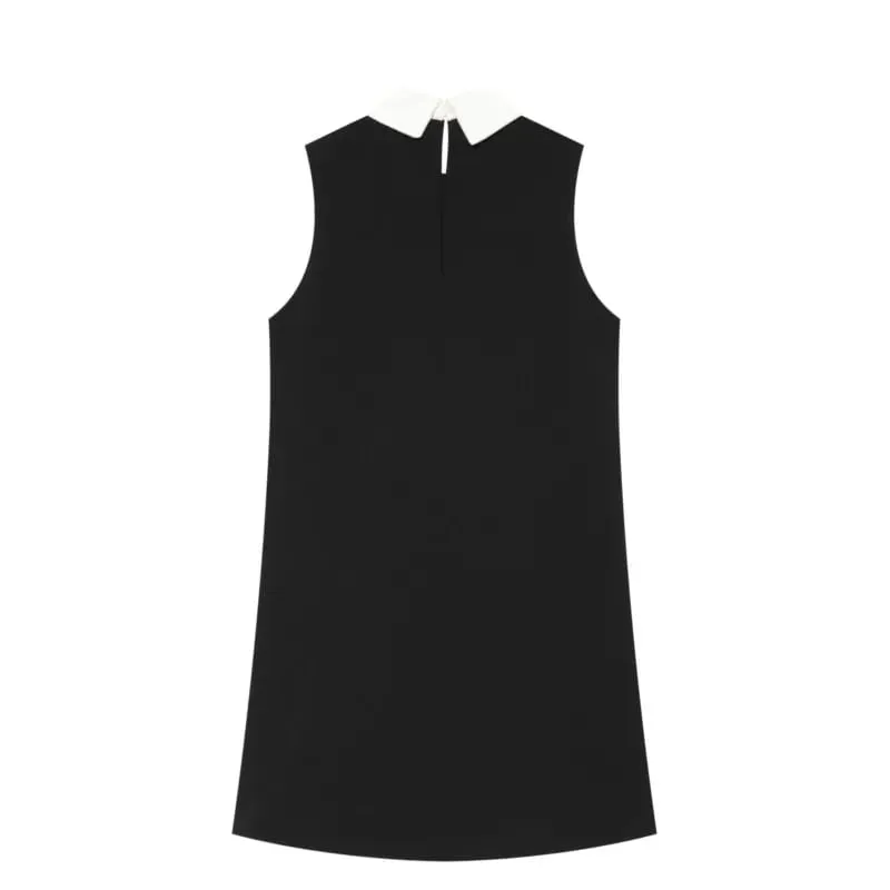 Women's Sleeveless Dress with Contrast Collar New 2026 Autumn Sleeveless Frog Fastening Women's Short Dress Female Mini Dresses