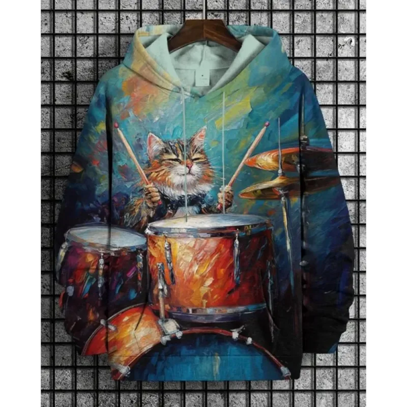 2026 Men's Hoodies Funny Hip Hop Black Cat DJ Art UFO 3D Printed Sweatshirt Men Women Tracksuit Oversized Casual Street Y2k Coat
