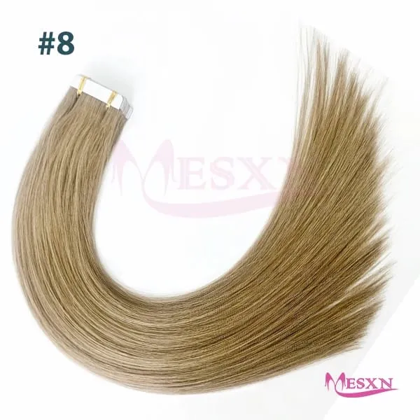 Tape In Hair Extensions 100% Real Human Hair Tape Weft InsInvisible Soft 16"-24" Brown Blonde 613 For Salon