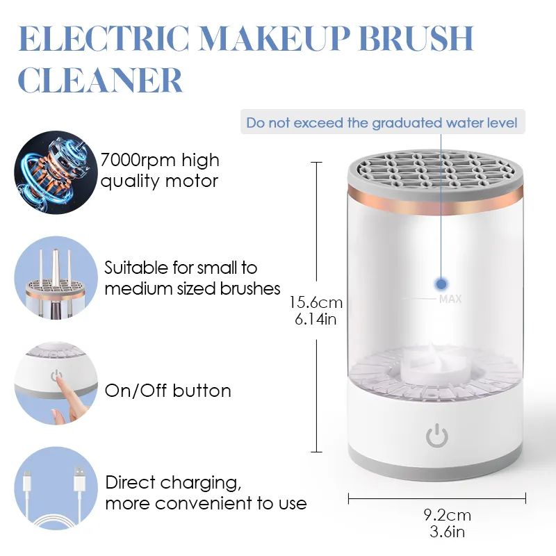 Portable USB Makeup Brush Cleaner 3 In 1 Electric Cosmetic Brushes Cleaning Dryer Tool Awtomatikong Hugasan Makeup Cleaner Para sa mga Babae