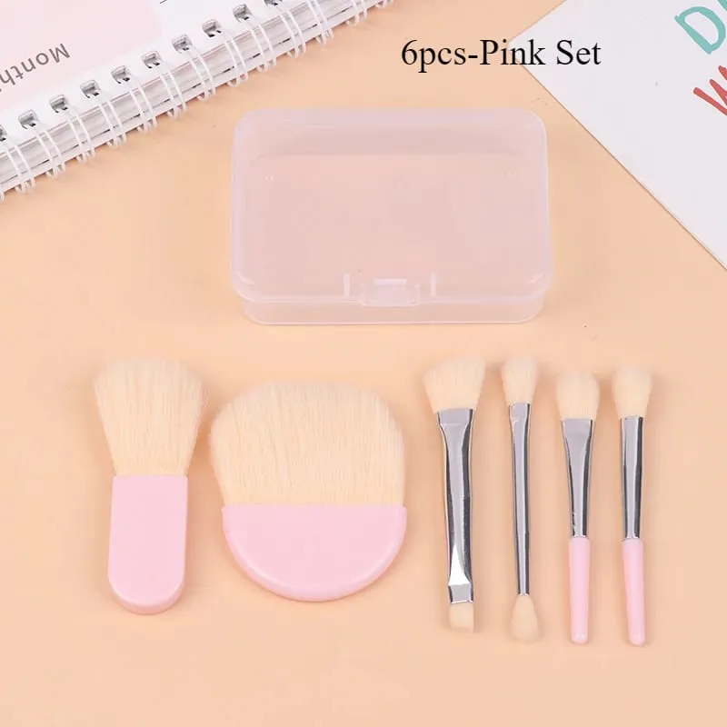 6 pièces Mini pinceaux de maquillage de voyage ensemble avec boîte transparente Portable poudre cosmétique fond de teint Blush mélange correcteur pinceaux de maquillage