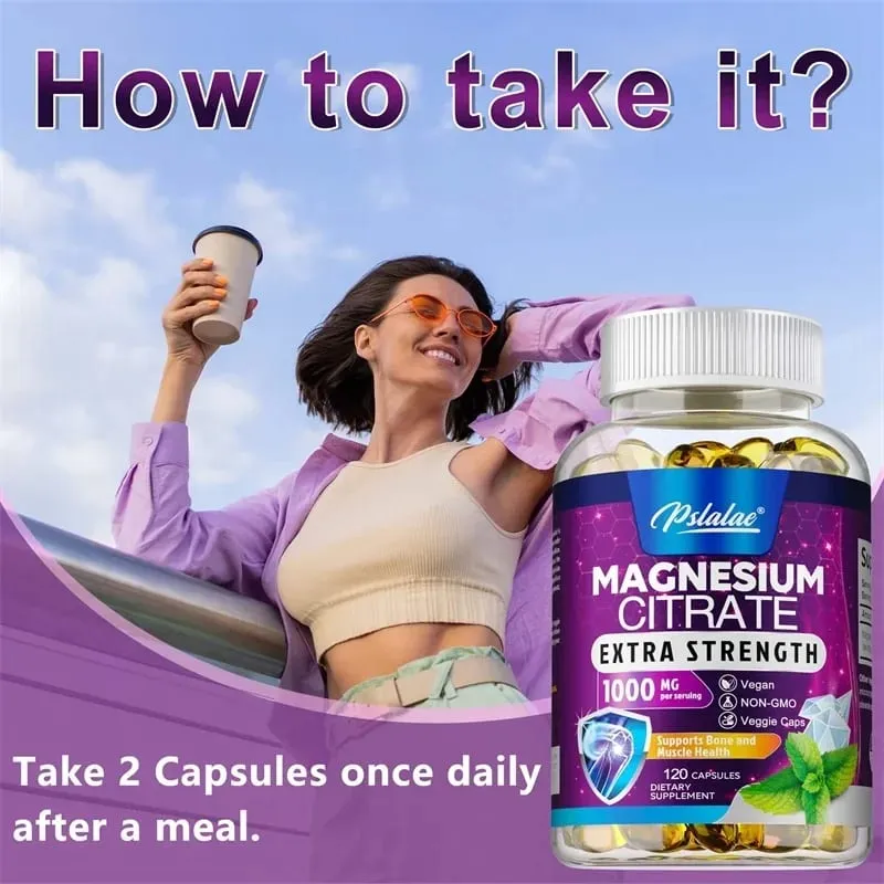 Magnesium Citrate Capsules - High Absorption Magnesium Citrate for Leg Spasms Muscle Bone and Heart Health