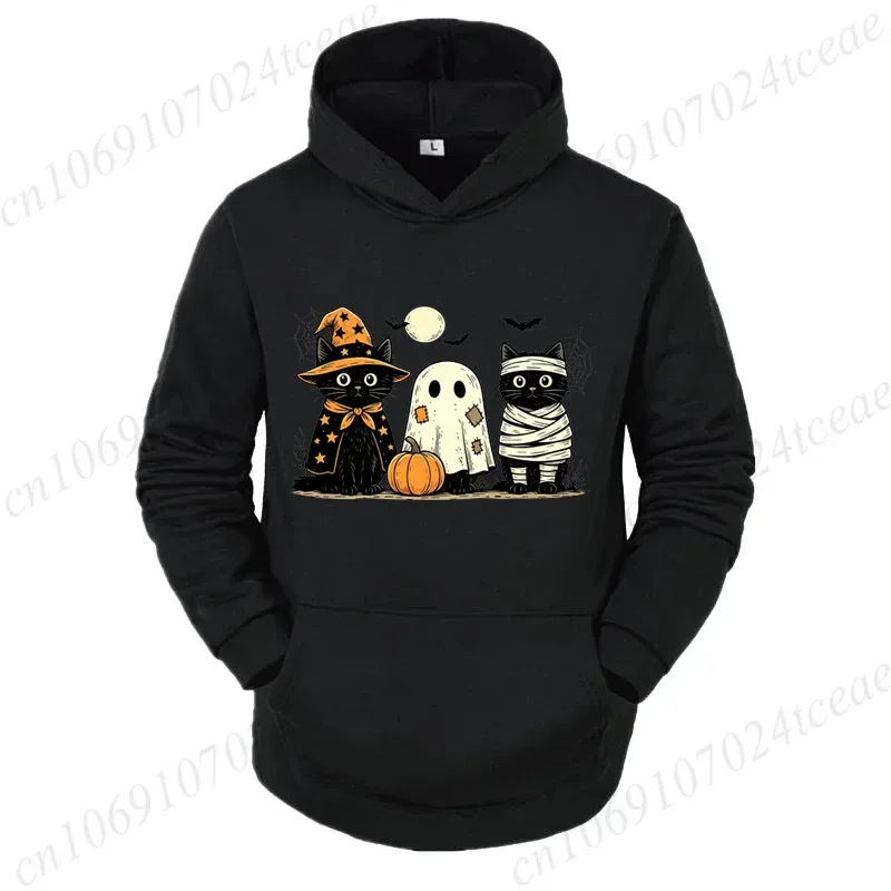 Black Cat Pumpkin Hoodies Ghots Gothic Fall Cat Sweatshirts Sweatshirts Halloween Spooky Season Tracksuits Halloween Party Gift