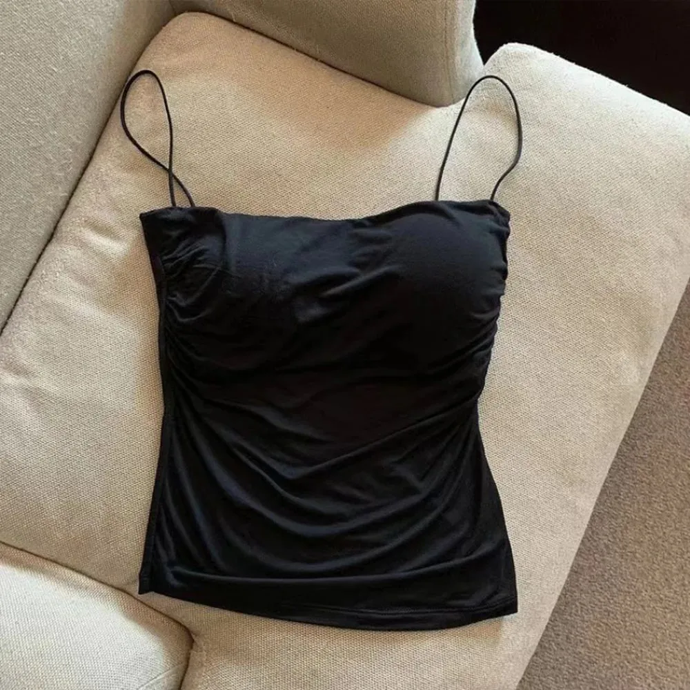 Summer Camisoles Tank Tops Y2K Sexy Tank Tops Women Spaghetti Strap Crop Top With Built In Bra Strap Tanks Vest Basic Camisole