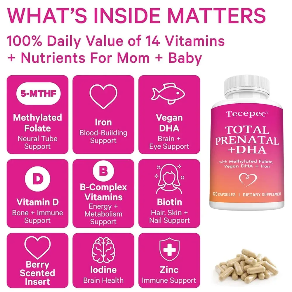 Prenatal Vitamin with DHA & Folate Prenatal Probiotics for Pregnant Women Pregnancy Must Haves Iron Vitamin D Vitamin C Zinc