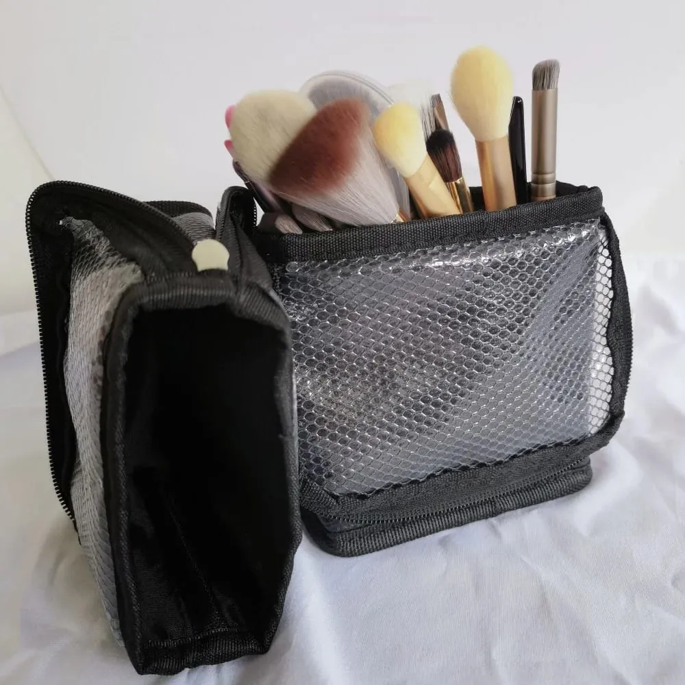 Standing Mesh Makeup Brushes Bag Waterproof Makeup Brush Storage Organizer Holer Women Girl's Comestics Toiletry Bag