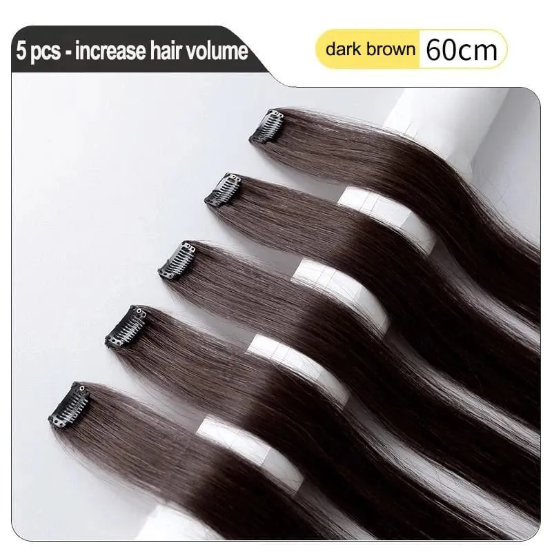 24 Inch Hair Extensions Black Straight Length Synthetic Hair Clips Party Highlights Women's Styling Hair Patches (5pcs in Blac