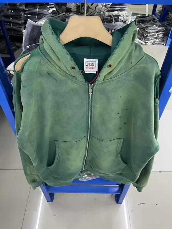 26FW SAINT x Ber B J Co-brand Big Logo Printed Women Men Washed Hooded Sweatshirt Hoodies Vintage Distressed Men Casual Hoodie