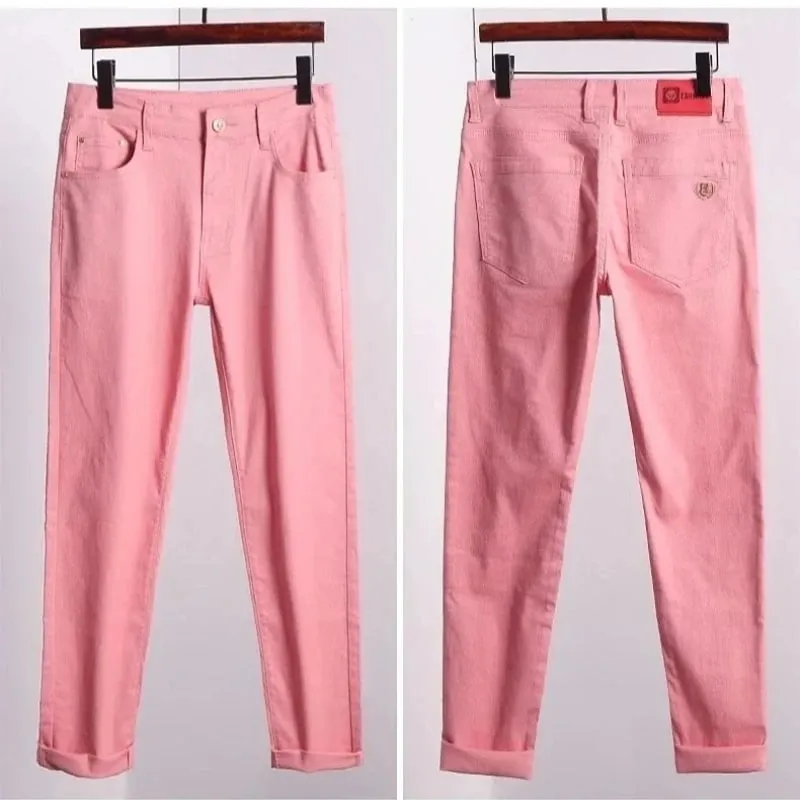 Men's Colorful Denim Stretch Stretch Jeans New Elastic Yellow Pink Red Slim Male Clothing Simple Business Denim Trousers — image 6