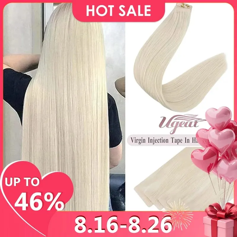 [12 Months] Ugeat Invisible Tape in Human Hair Extensions 10A Grade Seamless Skin Weft Injection Virgin Tape in Hair 2.5G/Pieces
