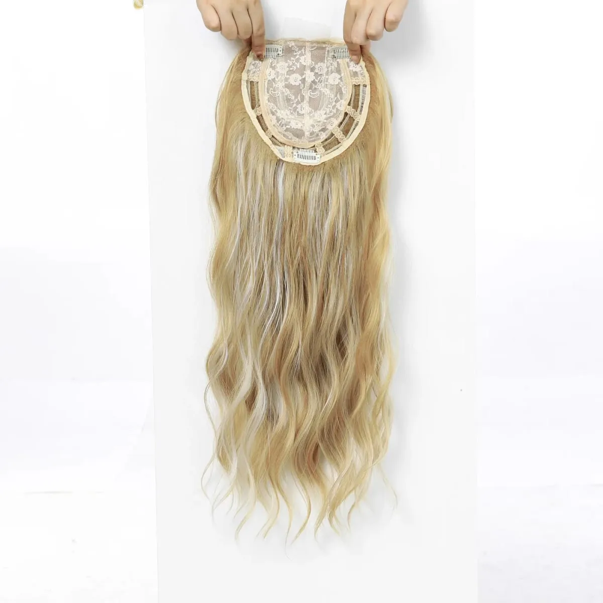 20 Inch Synthetic Long Wave Hair Topper Lace Base Hairpiece Clip on Top Hair for Women Cover Thinning Hair Breathable Wig Piece