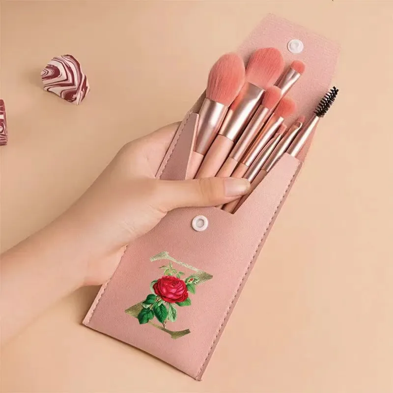 Beginners Makeup Brushes Set - Soft Fluffy Brushes For Face & Eye With PU Bag Ideal For Makeup Artists Golden Flower Pattern