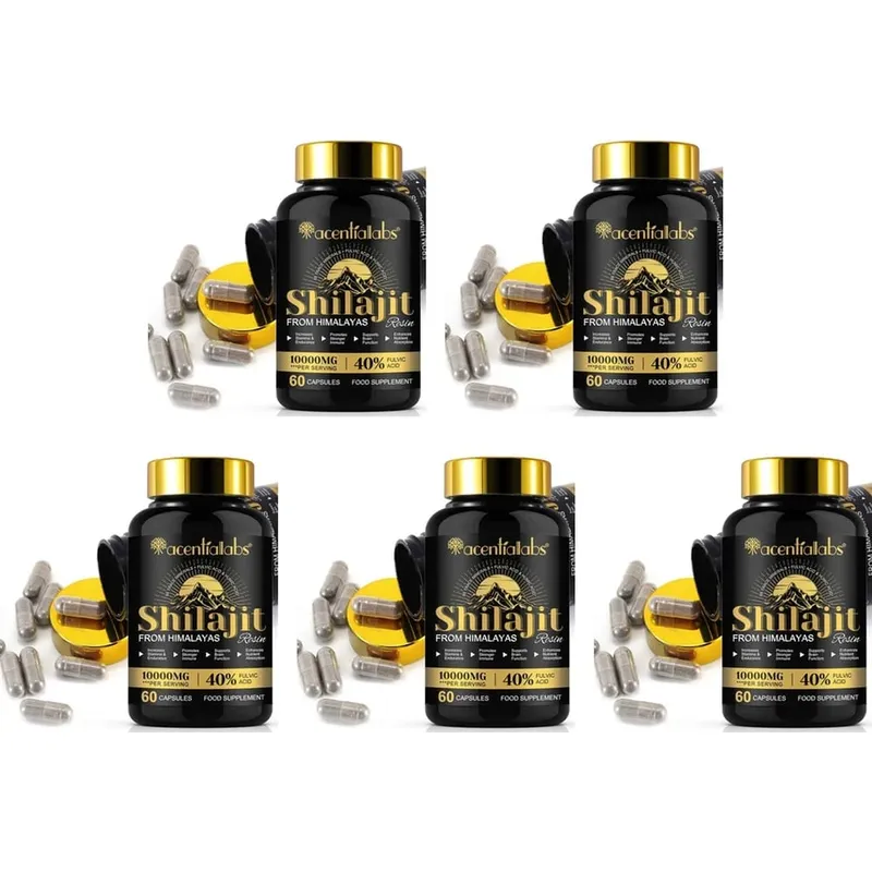 Shilajit Resin Capsules from Himalayas 1000mg 10:1 Extract 40% Fulvic Acid 60 Count Supports Stamina & Endurance Brain Function
