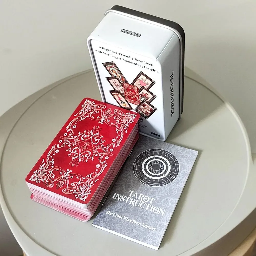 Beginners Tarot Deck in Tin Box with Guidebook 11*6.2cm 78Tarot Cards with Astrology & Numerology Insights