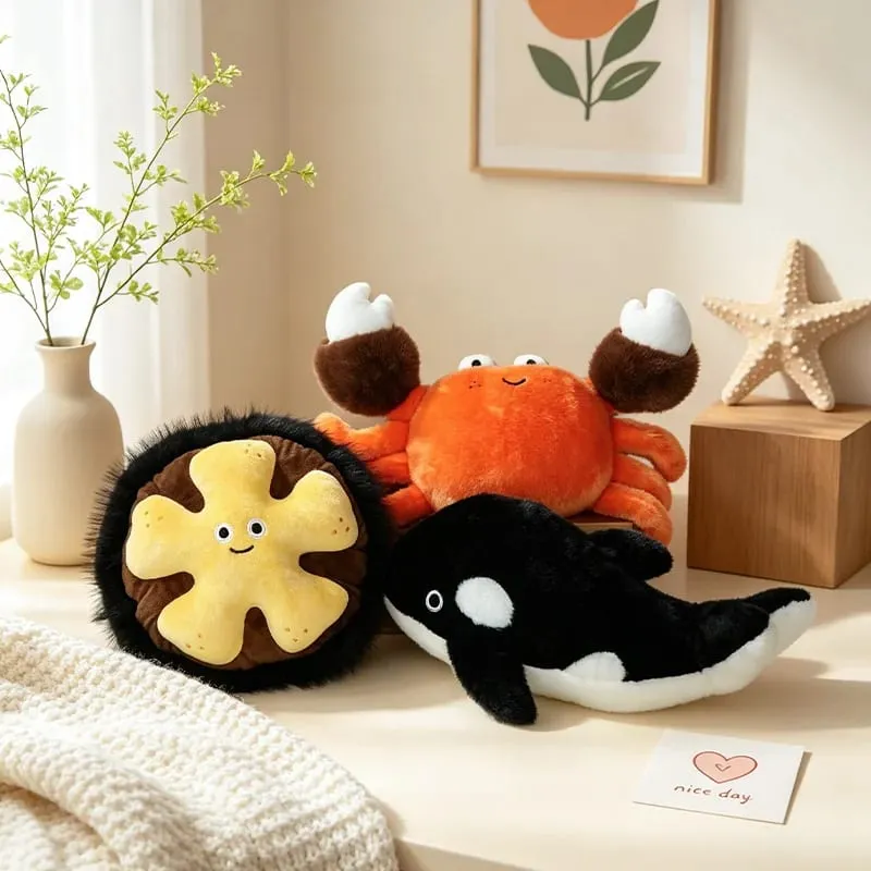 New Creative Ocean Plushies Sea Urchin Lanternfish Crab Orca Plush Throw Pillows Cute Marine Animal Decorative Cushions for Sofa