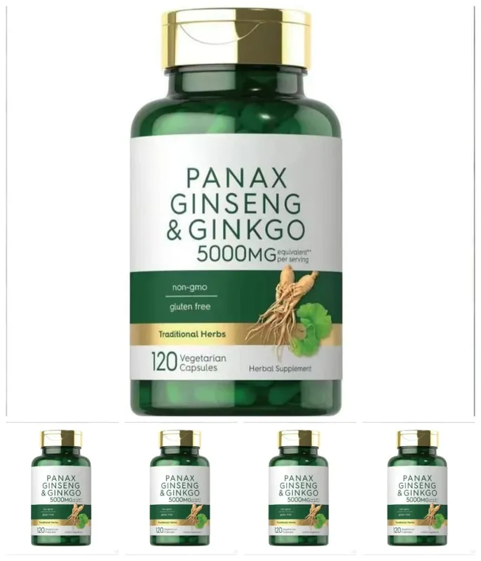 Panax Ginseng & Ginkgo Biloba 5000mg Equivalent with 95% Piperine Daily Energy Focus & Vitality Support 120 Vegetarian Capsules — image 12