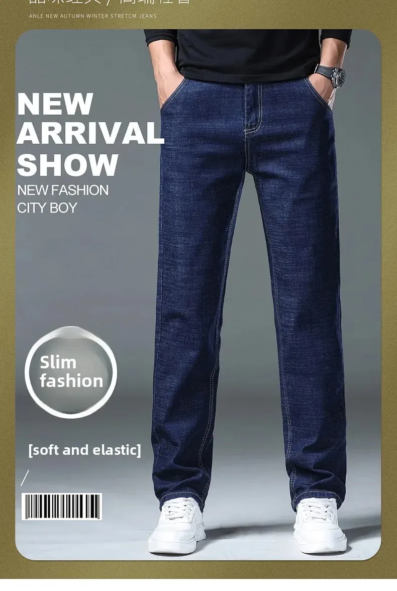 2026 Y2k Clothes Pantalon Homme Stretch Business Four Seasons Blue Regular Fit Straight Jeans