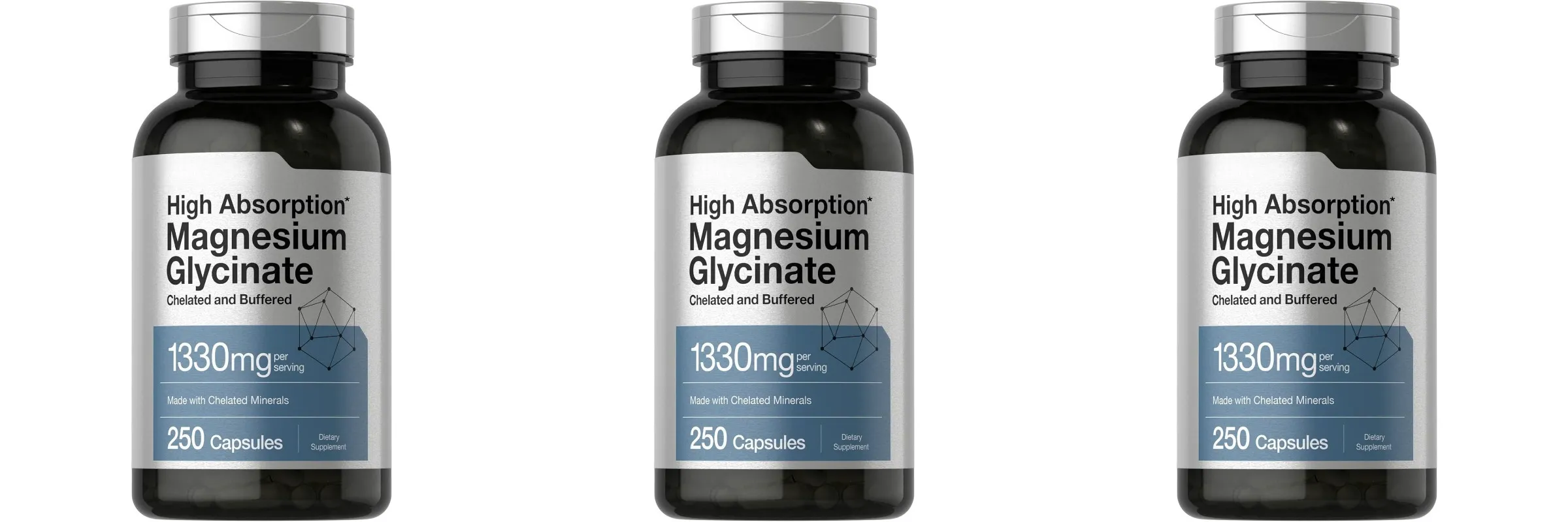 Magnesium Glycinate 1330mg (Elemental Magnesium) 250 Capsules Chelated Buffered Minerals Non-GMO Gluten Free Dietary Supplement