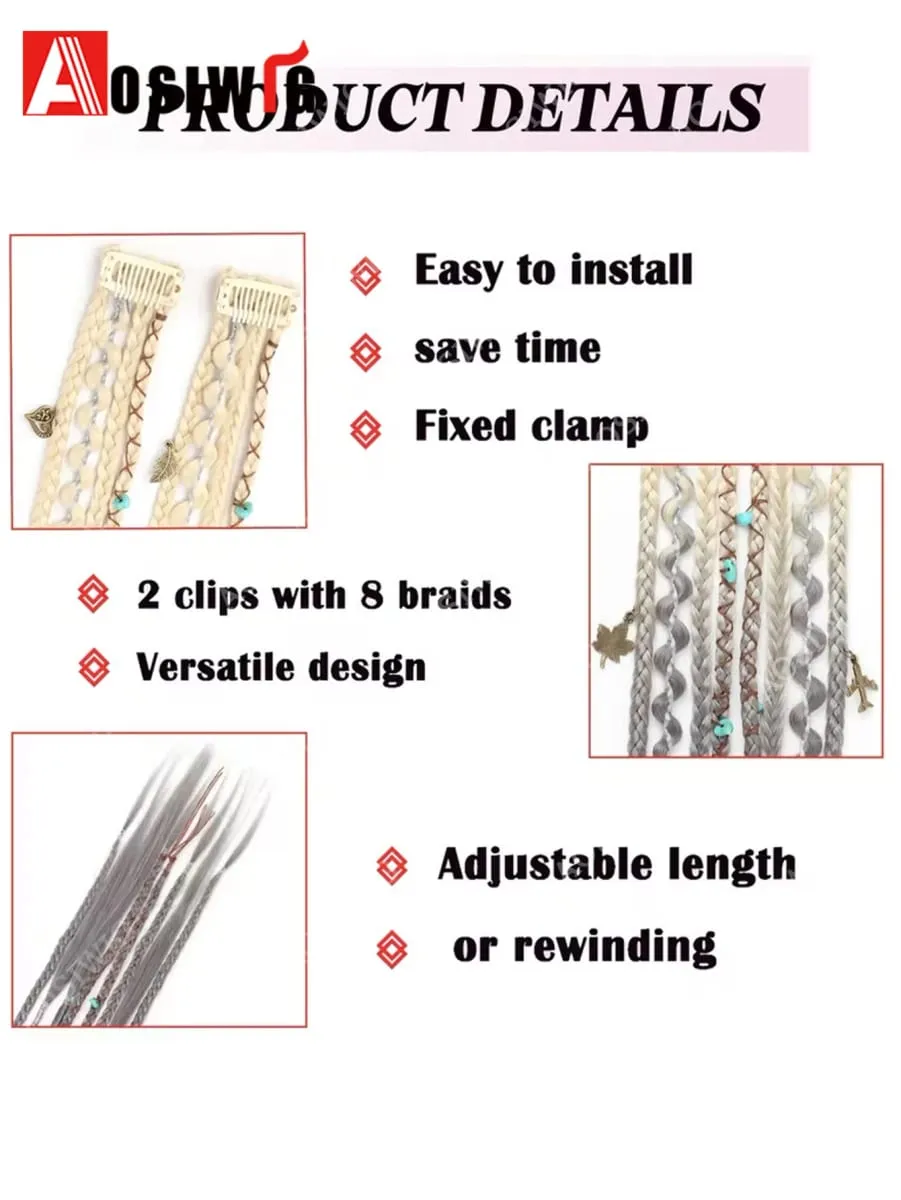 Ombre Synthetic Boho-style Small Twisted Braided Hair Extensions For Women Wig Braids BB Clip-on Spicy Girl Brown Boxing Braids — image 3