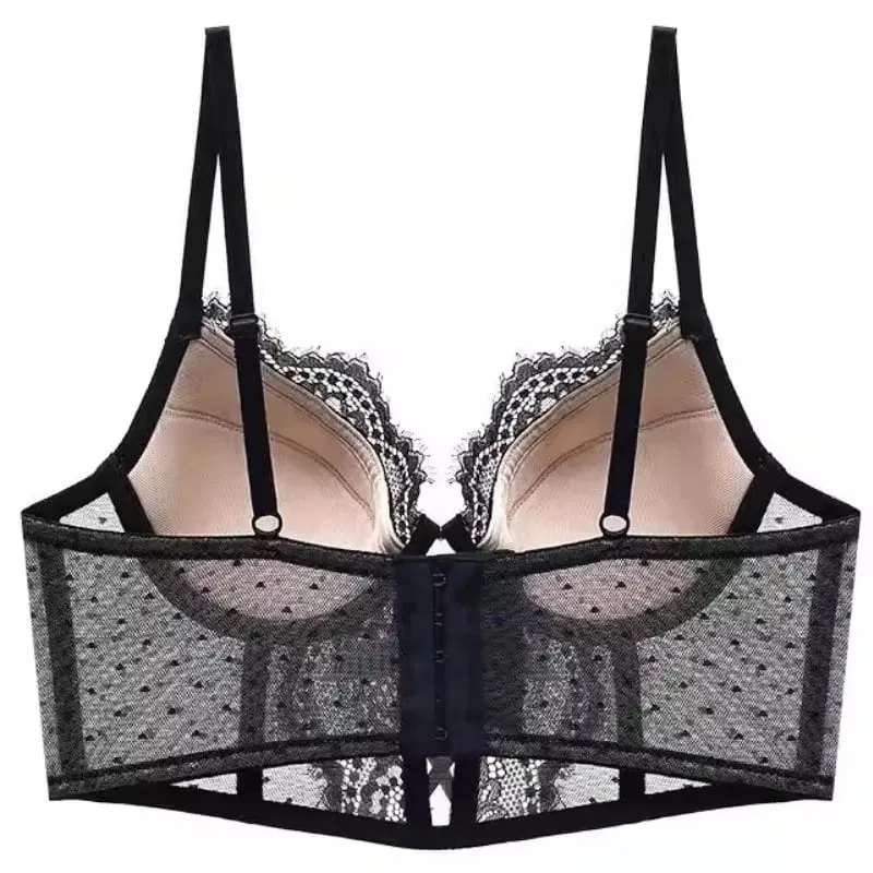 Women‘s French Lace Lingerie Set Push Up Bra Thin & Soft Steel Ring for Support Gathered Design Demi Cup Chemise for Small Bust — image 3