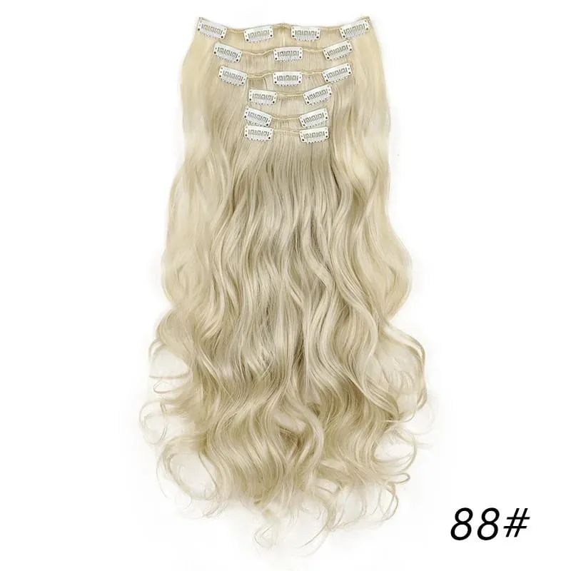 Synthetic Long Curly 16 Clips Hair Extension Heat Resistant Fiber Black Brown Hairpiece for Women Cosplay Wig Halloween Wig Part