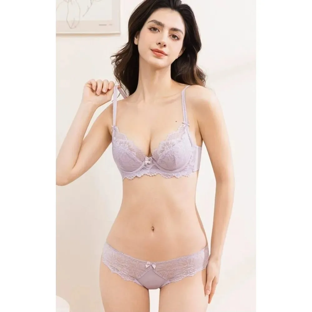 Summer Thin Lace Bra Set For Women Push‑Up Gather Side Fat Control Anti‑Sagging Sexy Soft Lingerie Underwear Kit — image 5