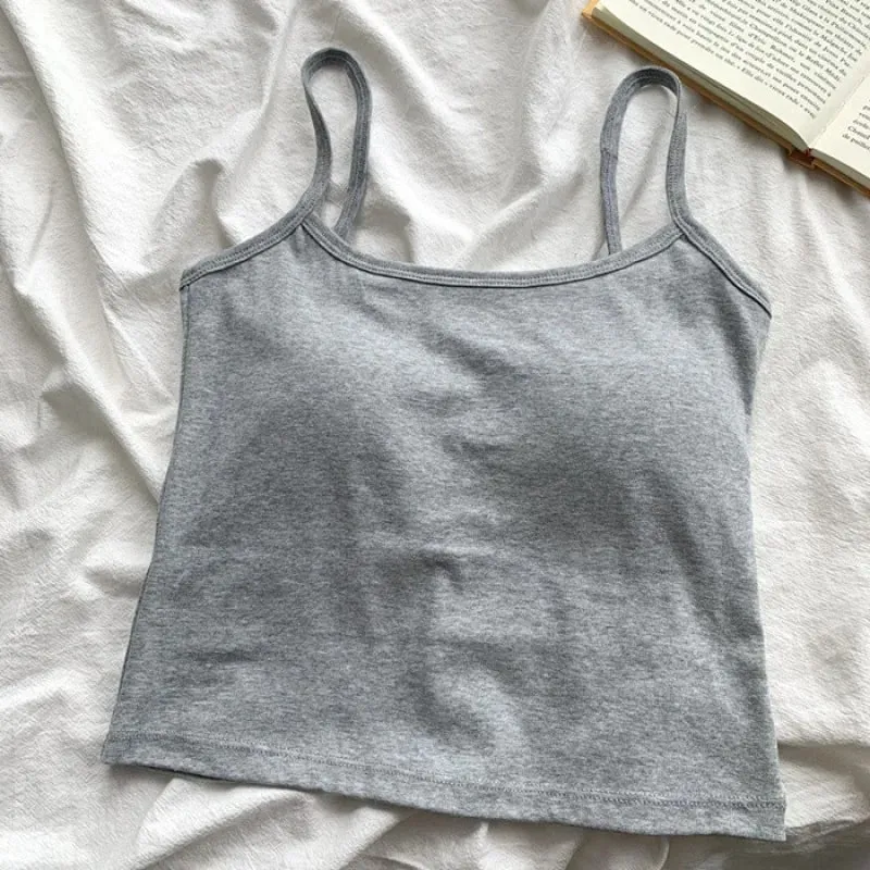 1PC Women's Solid Color Spaghetti Straps Sleeveless Slim Camisole With Chest Pad