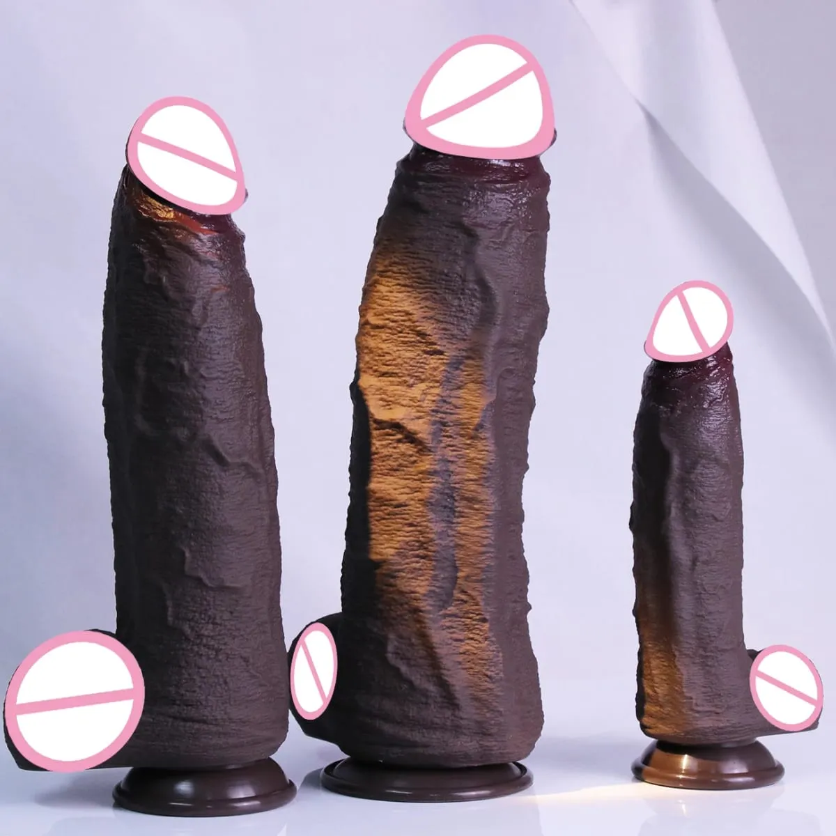 3 Sizes Realistic Soft Brown Dildo Huge Thick Fake Penis Double Silicone Cock Woman Man Masturbation Suction Cup Anal Sex Toys