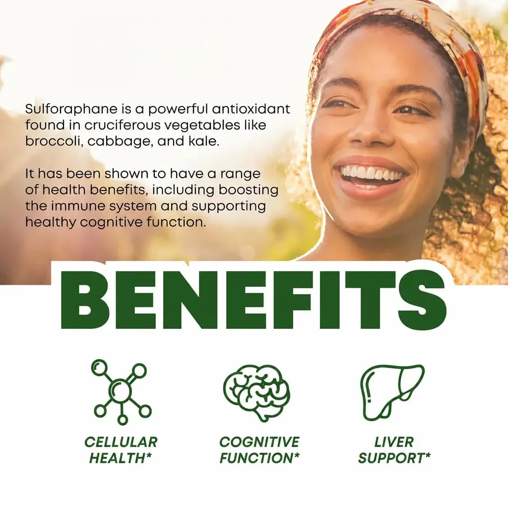 5 000mcg Sulforaphane From Broccoli Seed Extract Vegan Capsules with Myrosinase Immune Support 2-Capsule Serving 60 Count