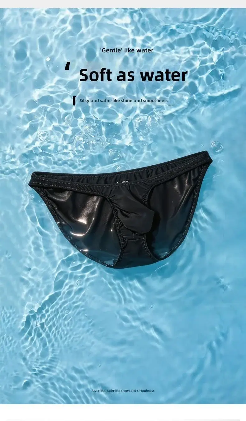 Men's Ice Silk Briefs Sexy Low-Rise U-Pouch Underwear Summer Ultra-Thin Breathable Smooth Panties Quick-Dry Cool Swimming Briefs