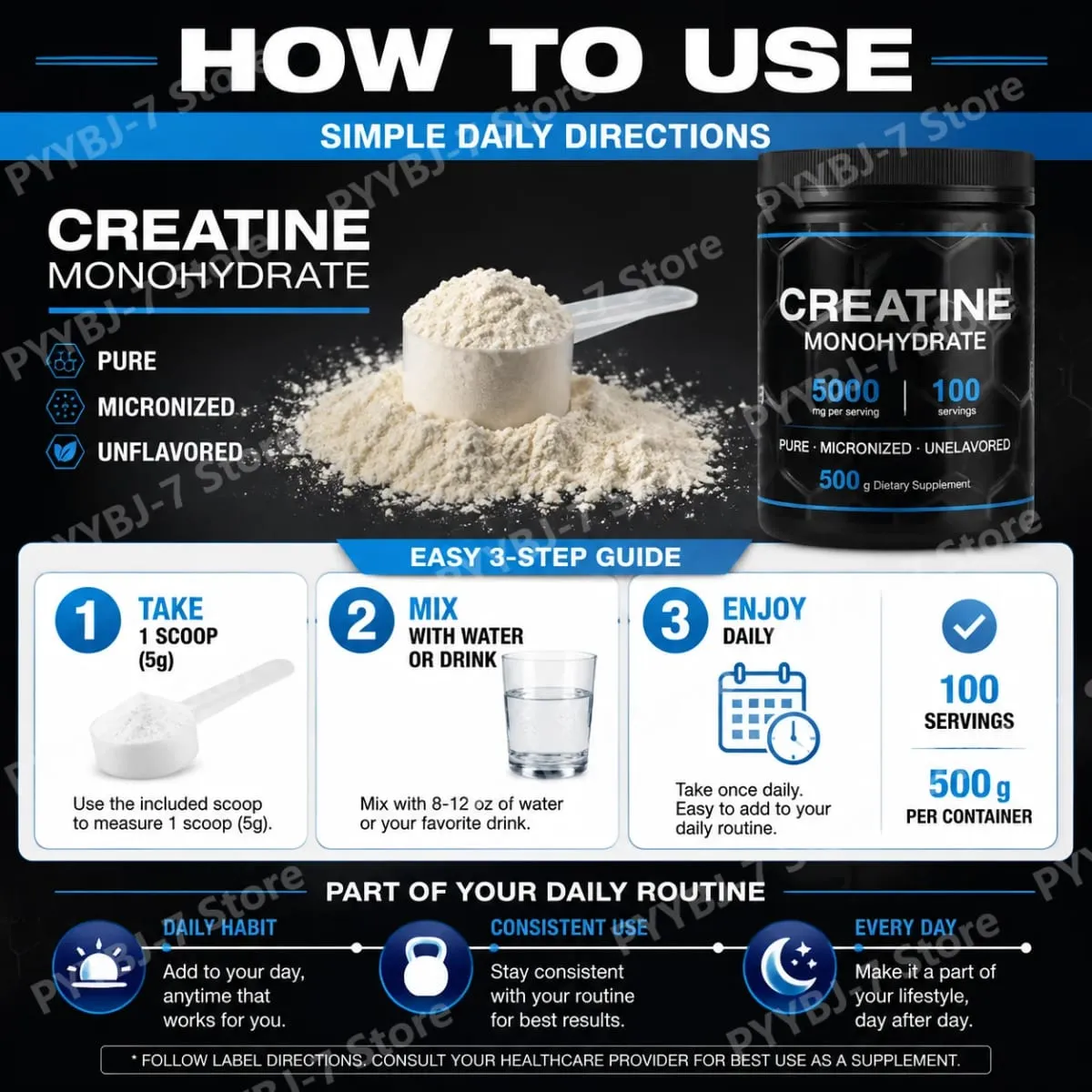 Pure Micronized Creatine Monohydrate Powder 5000mg Per Serving Sports Exercise Performance Support Supplement 100 Servings — image 7