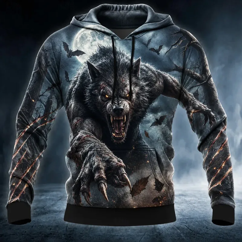 Men's Halloween Grim Reaper 3D Printed Hoodie, Skull Raven Gothic Graphic Sweatshirt, Long Sleeve Streetwear Men Clothing