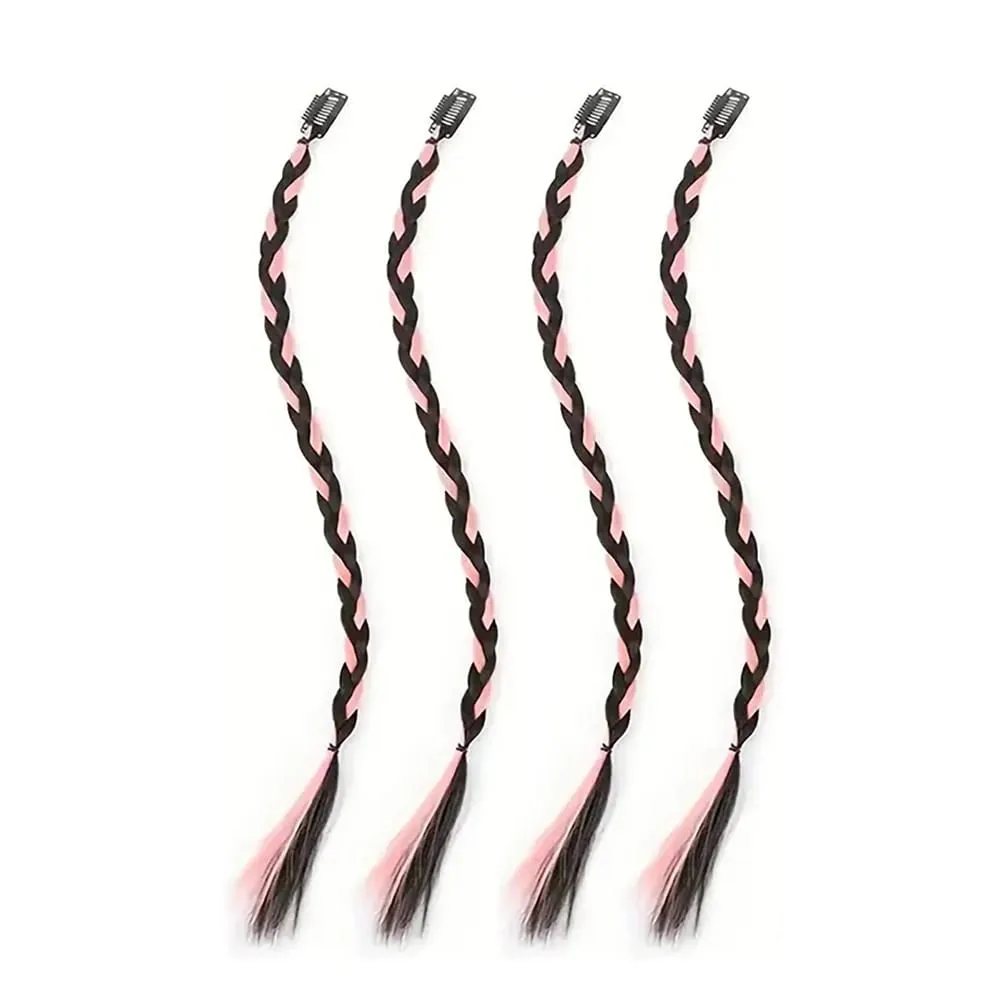 4pcs Synthetic Box Braids Clip In Hair Extensions K-POP Long Hair Braid Extensions For Party Use Y2K Hair Accessories