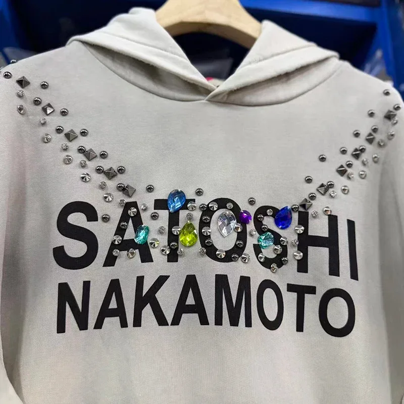 26SS Autumn Winter New Arrival Satoshi Nakamoto Hooded Sweatshirts Destructo Studded Washed Cotton Hooded Unisex Pullover