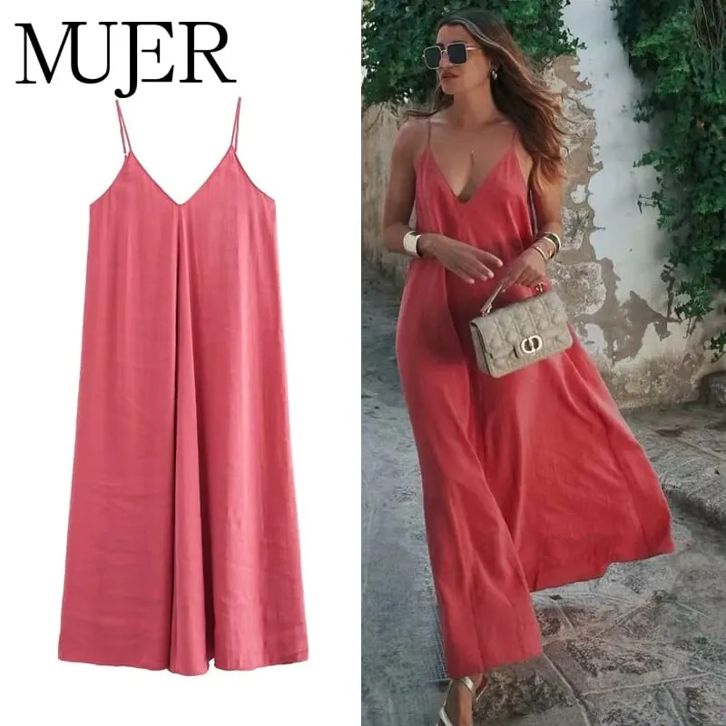 2025 Red Slip Maxi Dress Women Sexy Backless Long Dresses for Woman Summer Beach Female Dress Draped Party Dresses Women — image 2