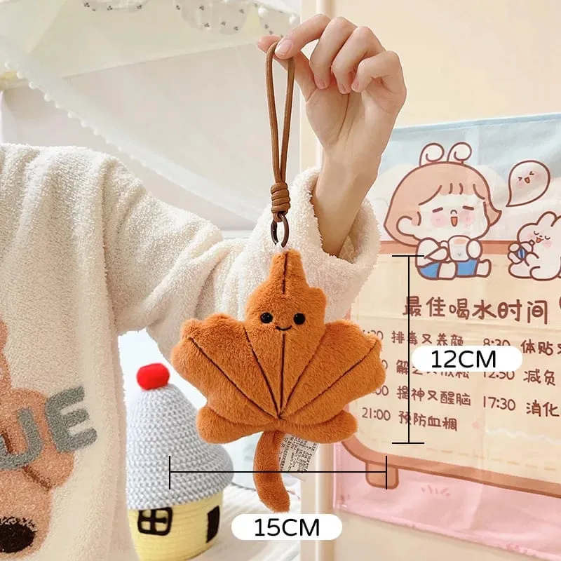 Smiling Face Maple Ginkgo Leaf Plush Pillow Stuffed Kawaii Plant Cushion Sofa Chair Decoration Gift