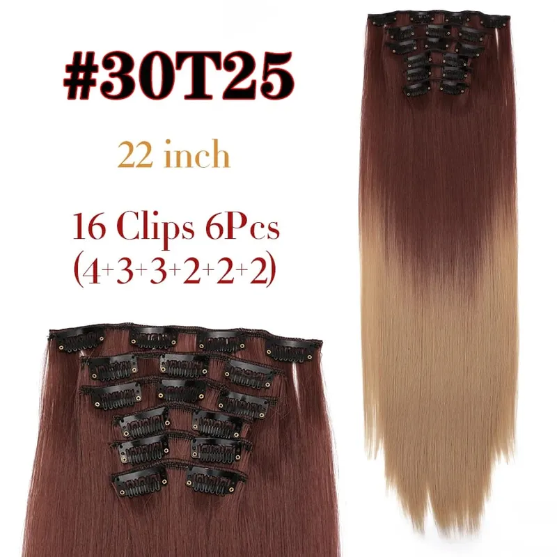 Black Clip In Extensions Straight 22" Long Synthetic Thick Clips On Hair Piece For Women 6Pcs/Set Curly Full Head Weddings Daily