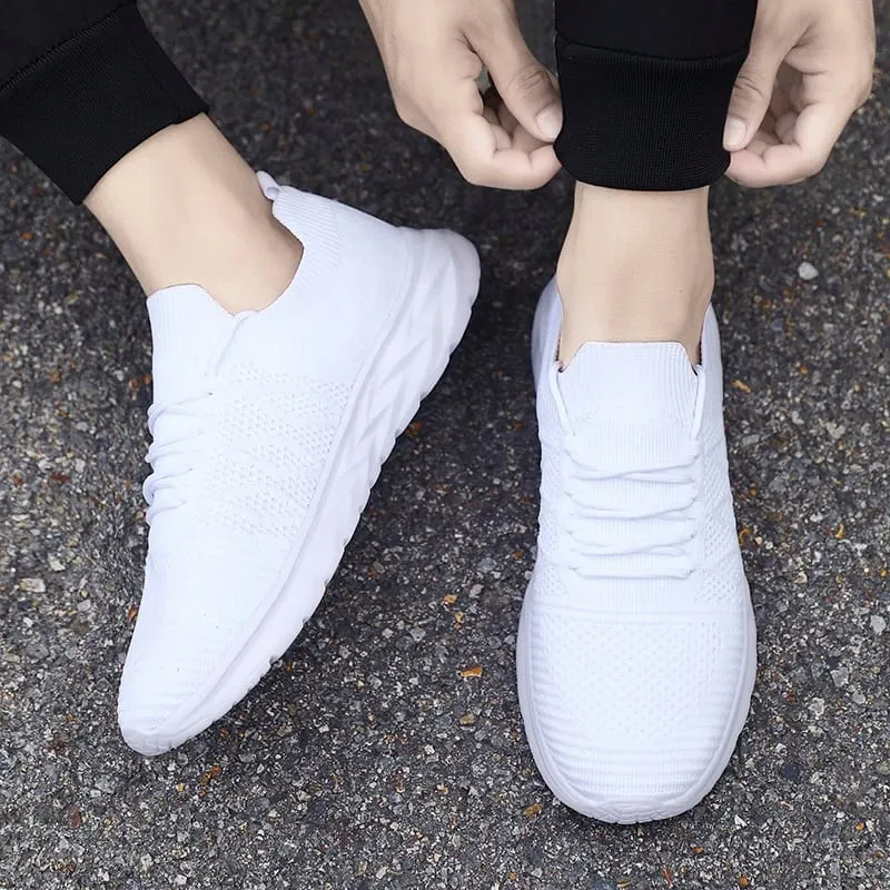 Men's Mesh Knit Walking Shoes No-Tie Elastic Slip-On Sneakers Breathable Lightweight Casual Athletic Shoes