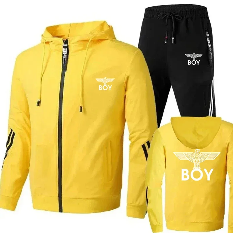 2026BOY Mini Eagle Logo Casual Hooded Sports Set Men's Women's Two-Piece Set Drawstring Pants Streetwear Comfortable Fitness Out