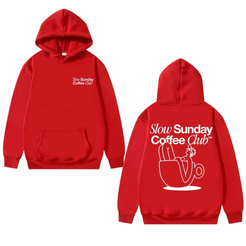 Unisex Slow Sunday Coffee Club Hoodie Pullover Funny Meme Vintage Casual Streetwear Sweatshirt, Multiple Colors Available