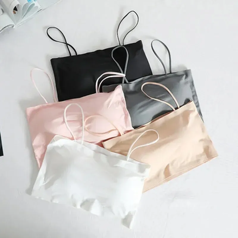 Women's Ice Silk Seamless Cami Tops Smooth Breathable Sleeveless Spaghetti Strap Vests for Summer Layering Casual Daily Wear