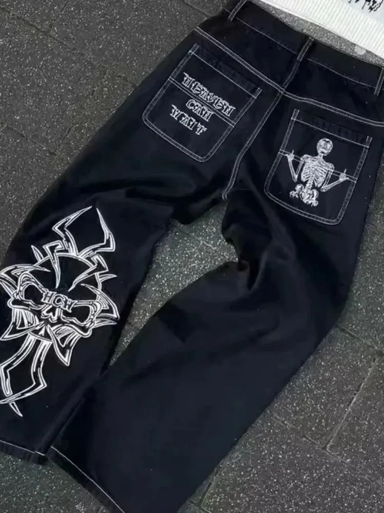 Mens Jeans Harajuku Vintage Gothic Punk Dark Grey Cargo Denim Pants Metal Buckles Chains Multi Pocket Adjustable Strap Y2K New — image 7