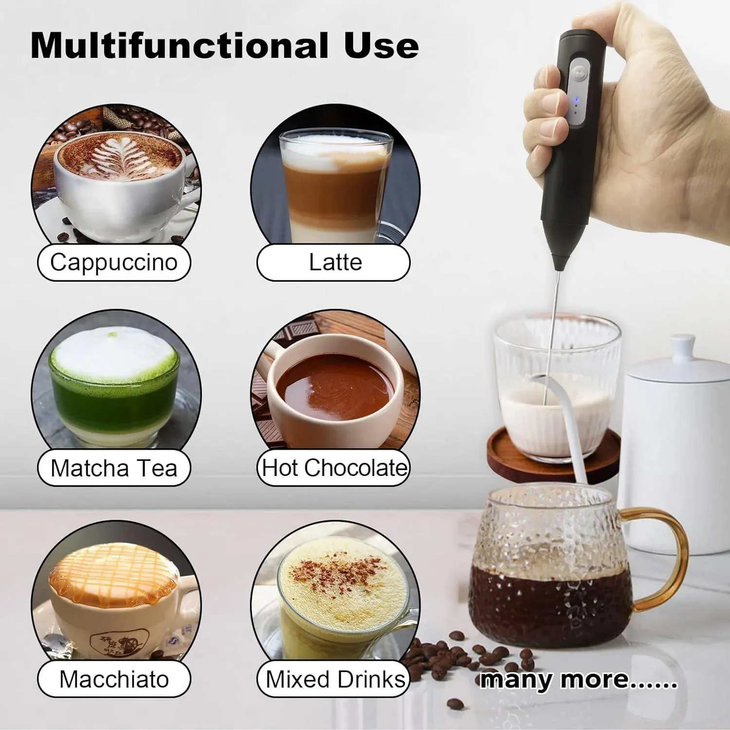 Milk Frother USB Rechargeable 3 Speeds Foam Maker Coffee Whisk Mixer Electric Handle Blender Egg Beater — image 2