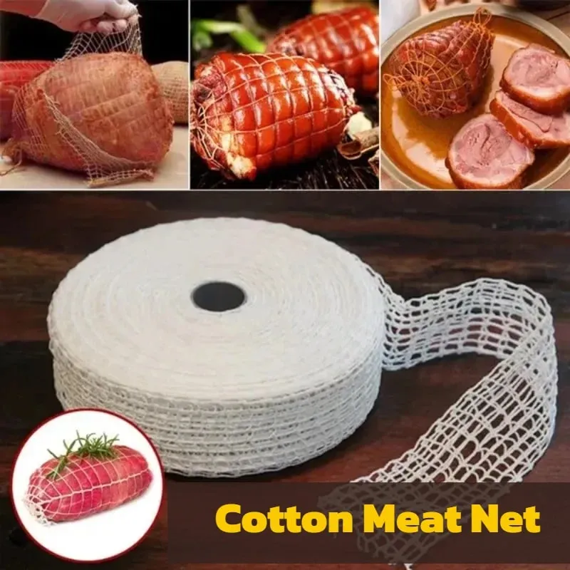 3/5/10/50 Meters Cotton Meat Net Elastic Smoked Meat Poultry Ham Netting Butcher 16 Holes Woven Packaging Net Cooking Tools — image 2