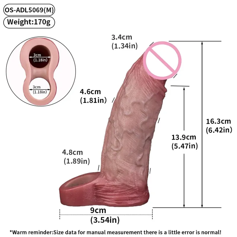 7.2in Realistic Penis Sleeve Reusable Penis Sleeve with Cock Ring Silicone Penis Enlarger Sleeve Male Adult Sex Toy for Men