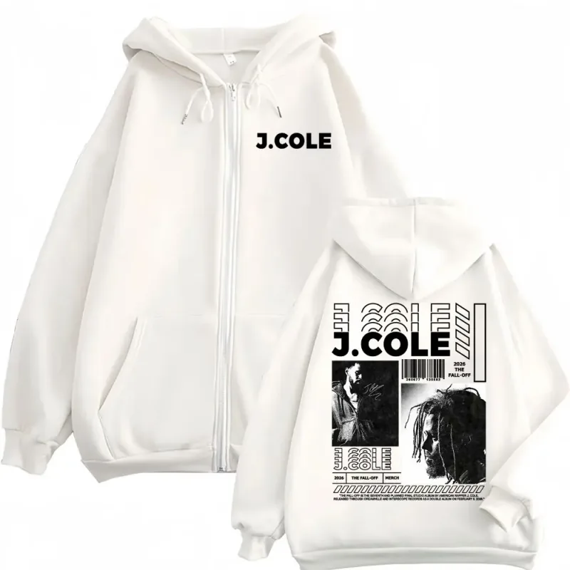 2026 J Cole The Fall Off New Album Zipper Hooded Men's Women Casual Fleece Jacket Sweatshirts Fashion Trend Zip Up Hoodies Coats