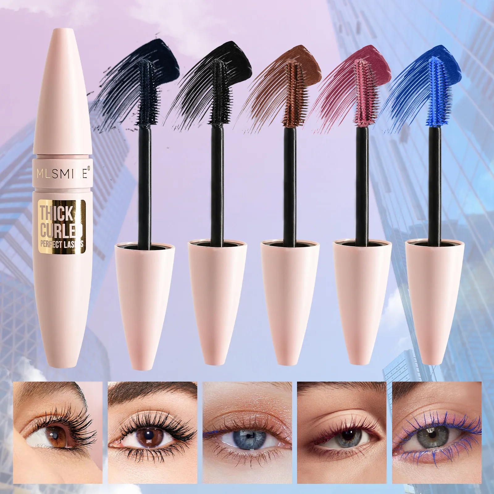 Färgglad Mascara Thick Curl Vattentät Naturlig Ögonfrans Förlänger Långvarig Snabbtorkande Blå Brun Svart Mascara ögonmakeup